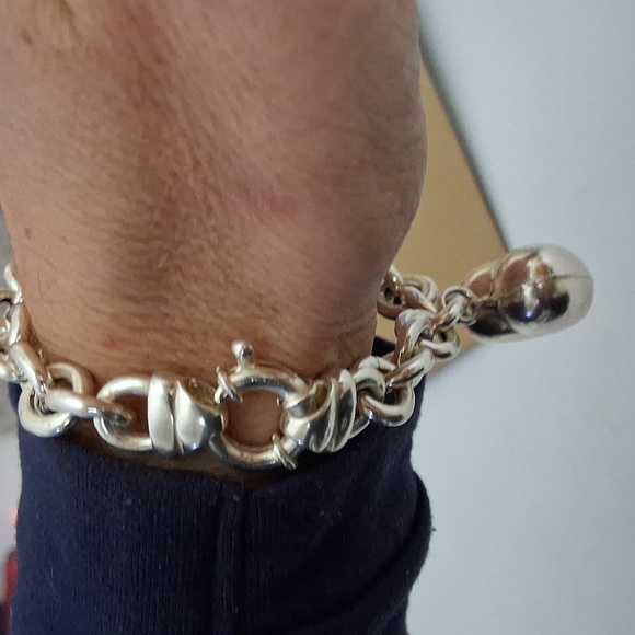 Silver 925 Heart Pendant Bracelet 7.5in - Picture 3 of 4